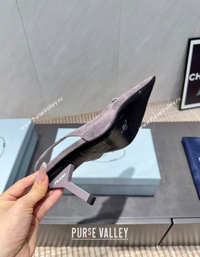 Prada Suede Heel Slingbacks Pump 8.5cm Grey 2025 PR120501 (MD-251205021)