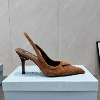 Prada Suede Heel Slingbacks Pump 8.5cm Brown 2025 PR120501 (MD-251205022)