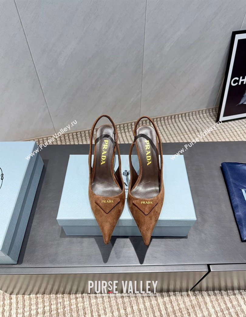 Prada Suede Heel Slingbacks Pump 8.5cm Brown 2025 PR120501 (MD-251205022)
