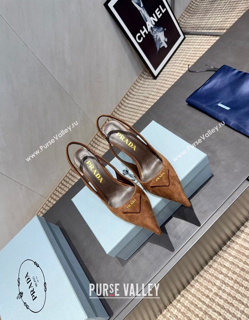 Prada Suede Heel Slingbacks Pump 8.5cm Brown 2025 PR120501 (MD-251205022)