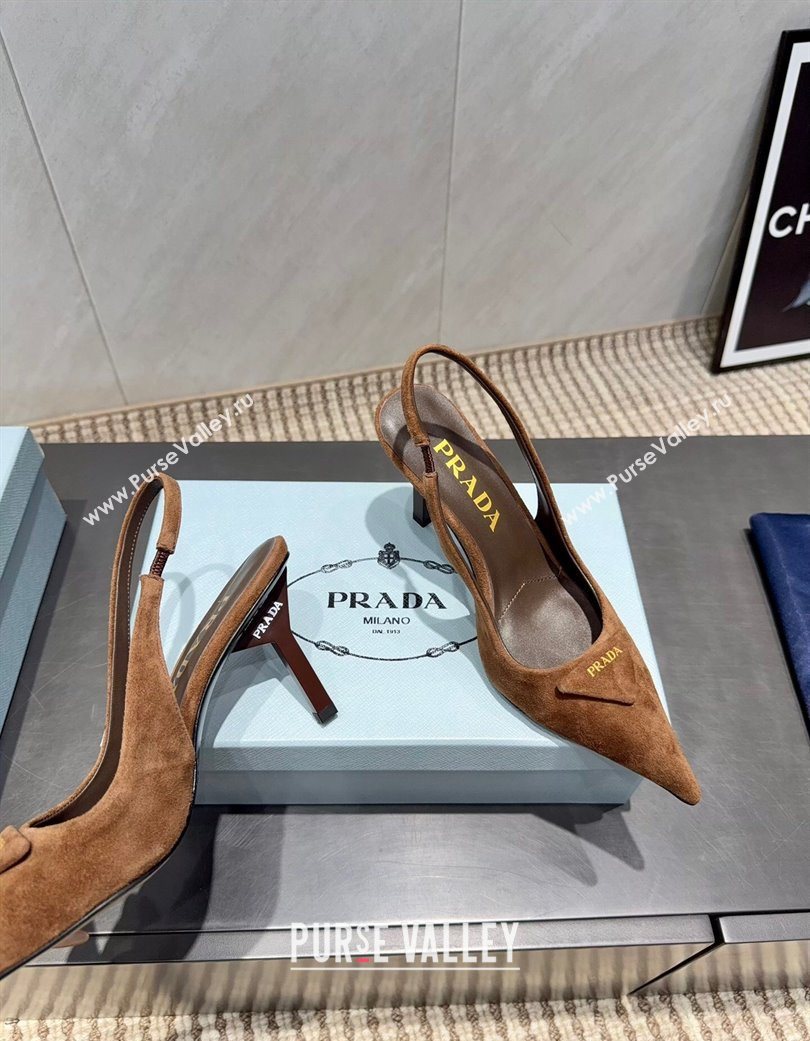Prada Suede Heel Slingbacks Pump 8.5cm Brown 2025 PR120501 (MD-251205022)