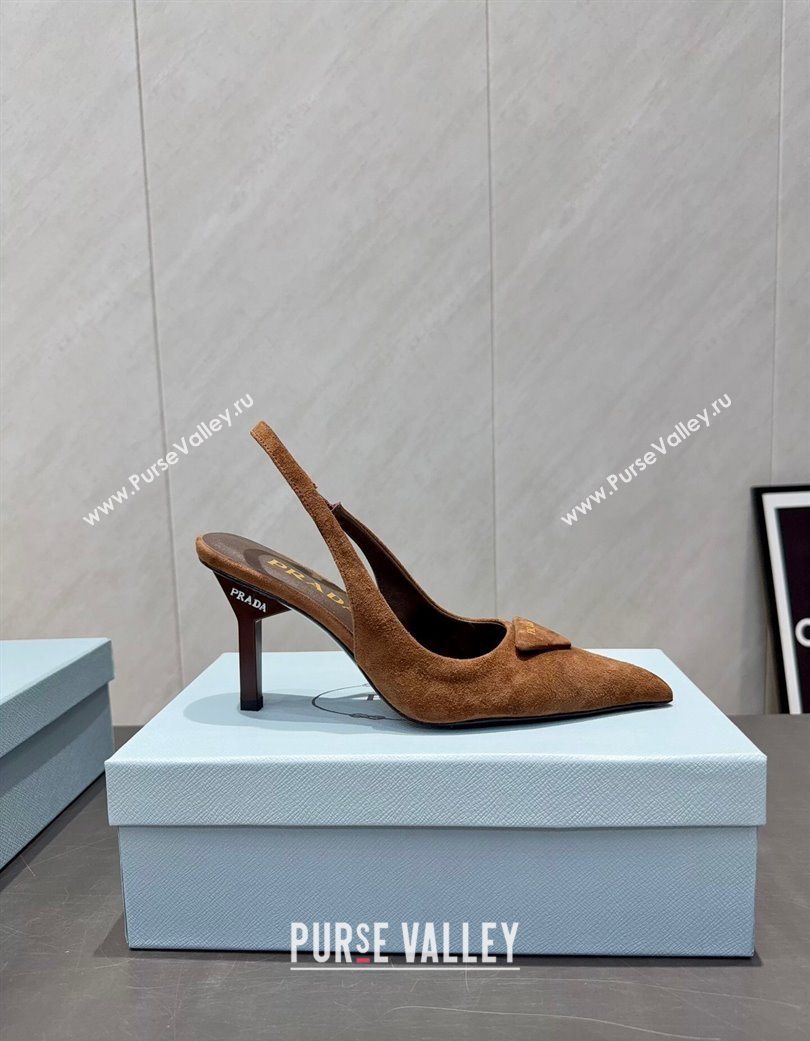 Prada Suede Heel Slingbacks Pump 8.5cm Brown 2025 PR120501 (MD-251205022)