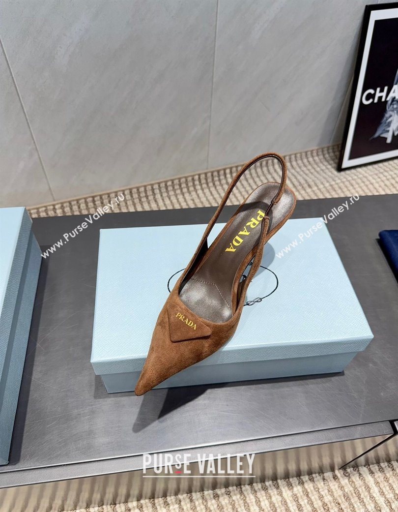 Prada Suede Heel Slingbacks Pump 8.5cm Brown 2025 PR120501 (MD-251205022)