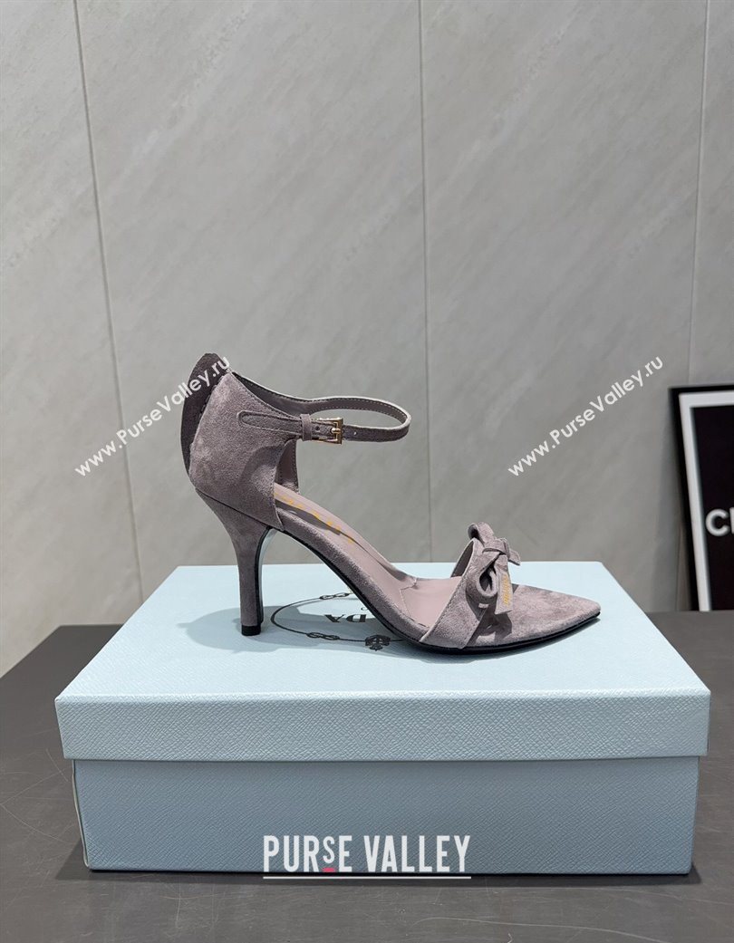 Prada Suede Bow Heel Sandals 8.5cm Grey 2025 1X196O (MD-251205003)