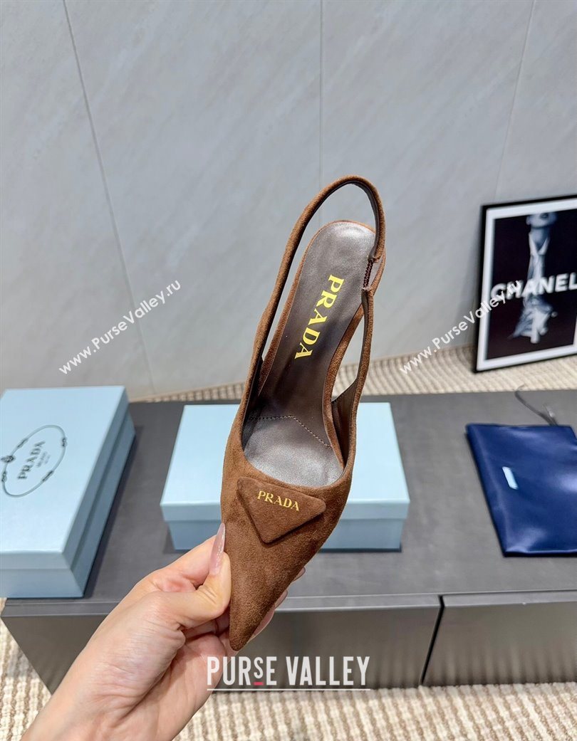 Prada Suede Heel Slingbacks Pump 8.5cm Brown 2025 PR120501 (MD-251205022)