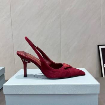 Prada Suede Heel Slingbacks Pump 8.5cm Red 2025 PR120501 (MD-251205023)