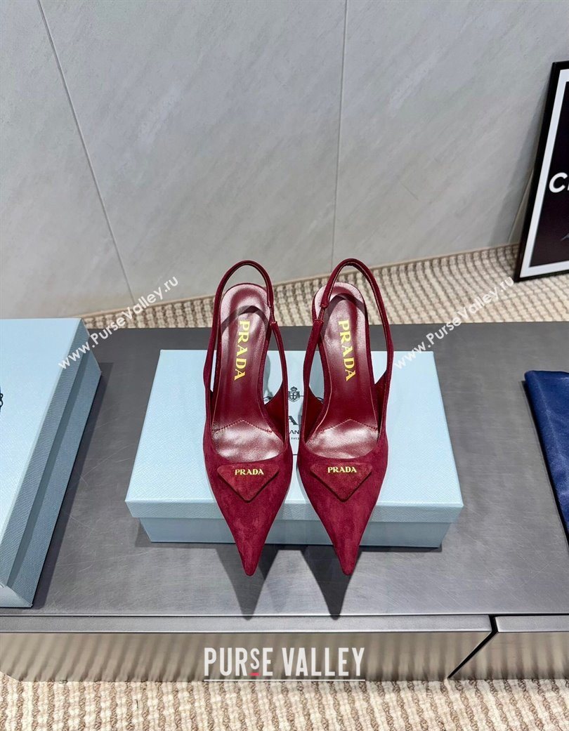 Prada Suede Heel Slingbacks Pump 8.5cm Red 2025 PR120501 (MD-251205023)