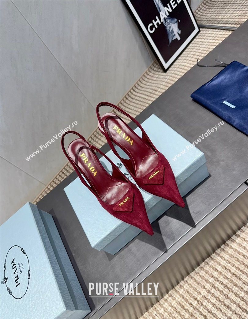 Prada Suede Heel Slingbacks Pump 8.5cm Red 2025 PR120501 (MD-251205023)