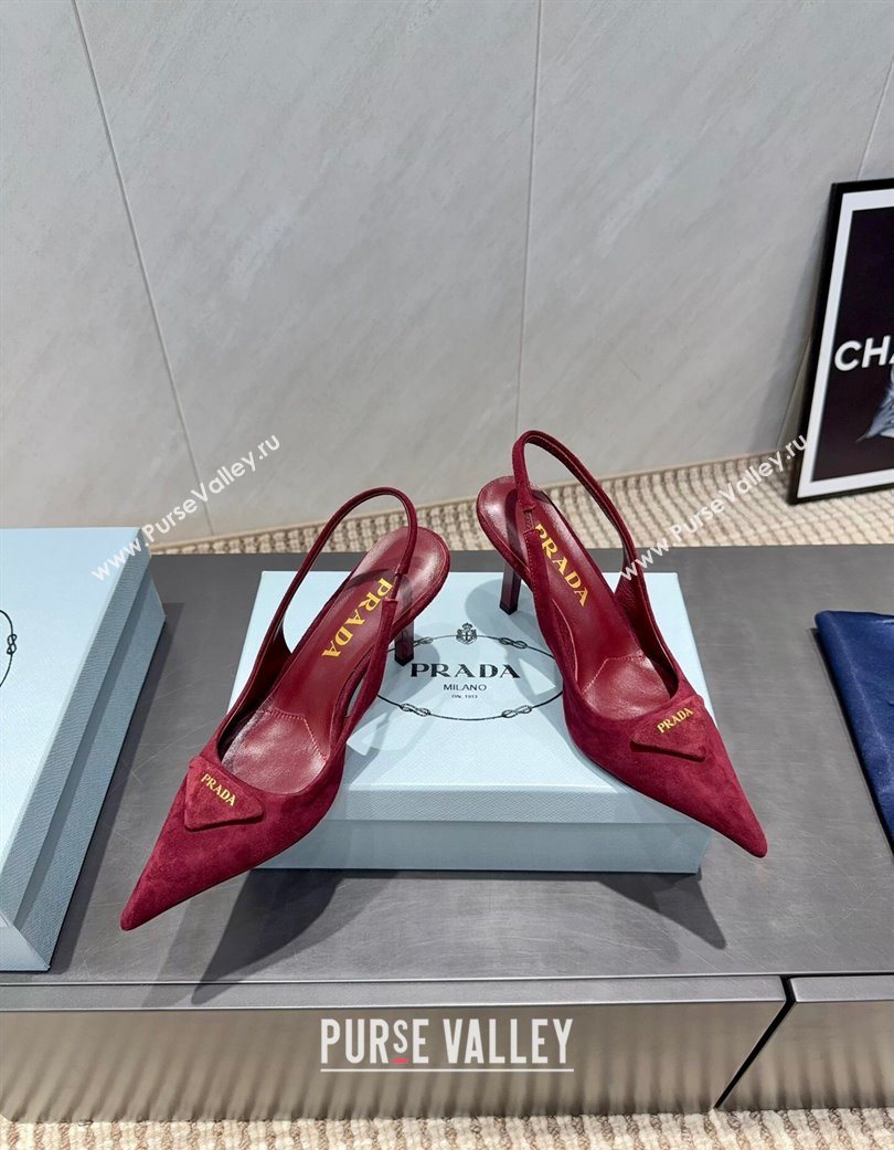 Prada Suede Heel Slingbacks Pump 8.5cm Red 2025 PR120501 (MD-251205023)
