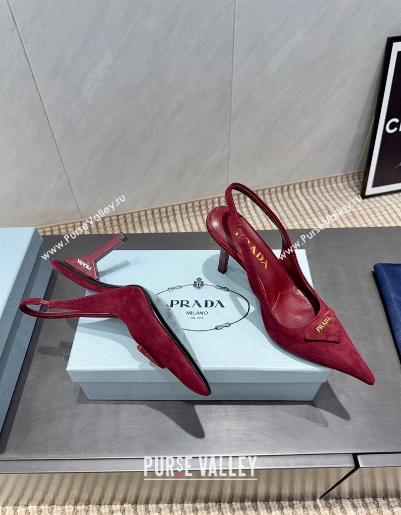 Prada Suede Heel Slingbacks Pump 8.5cm Red 2025 PR120501 (MD-251205023)
