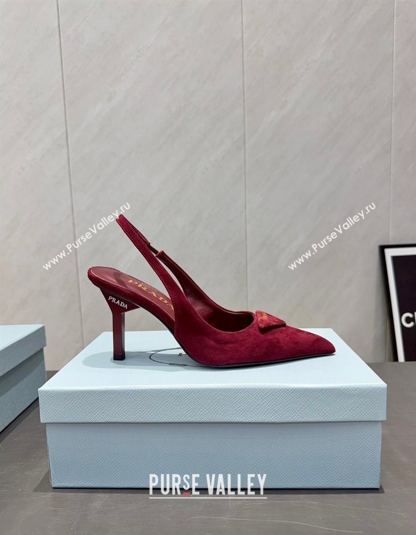 Prada Suede Heel Slingbacks Pump 8.5cm Red 2025 PR120501 (MD-251205023)