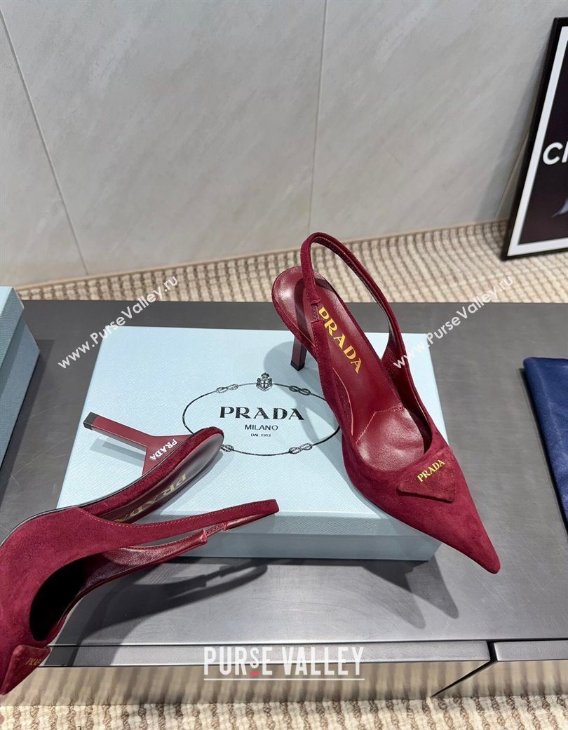 Prada Suede Heel Slingbacks Pump 8.5cm Red 2025 PR120501 (MD-251205023)