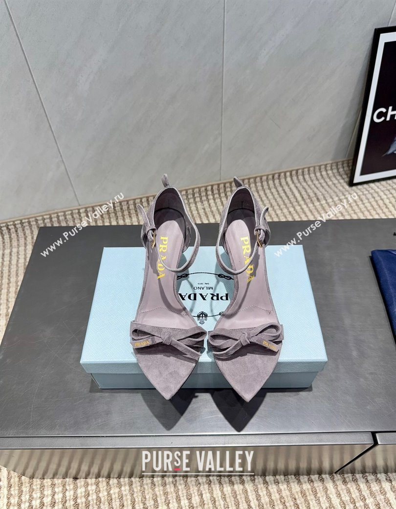Prada Suede Bow Heel Sandals 8.5cm Grey 2025 1X196O (MD-251205003)
