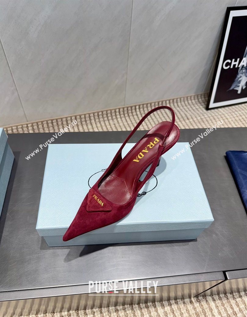 Prada Suede Heel Slingbacks Pump 8.5cm Red 2025 PR120501 (MD-251205023)