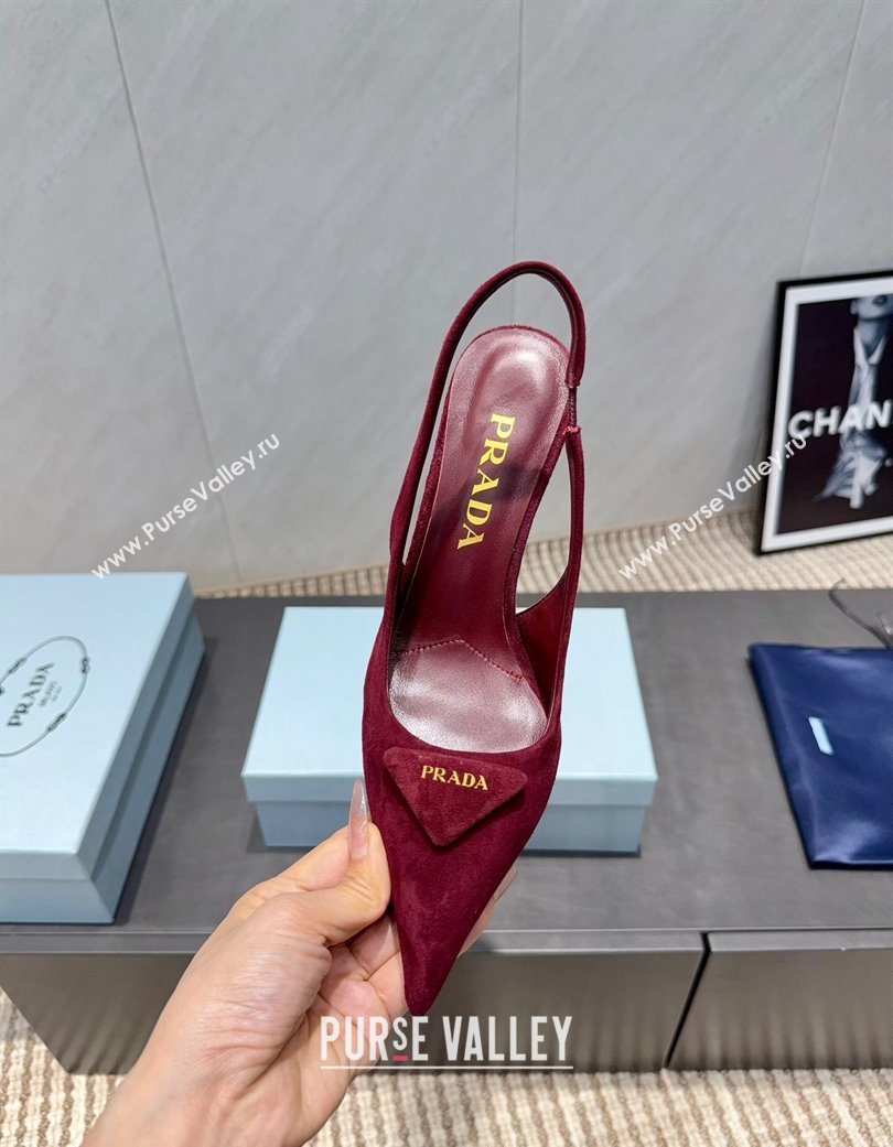 Prada Suede Heel Slingbacks Pump 8.5cm Red 2025 PR120501 (MD-251205023)