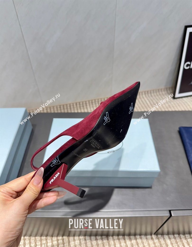 Prada Suede Heel Slingbacks Pump 8.5cm Red 2025 PR120501 (MD-251205023)