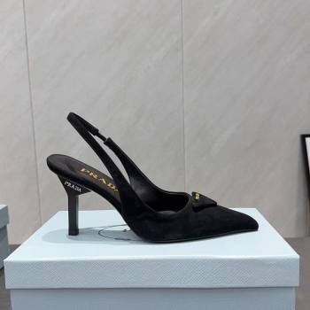 Prada Suede Heel Slingbacks Pump 8.5cm Black 2025 PR120501 (MD-251205024)