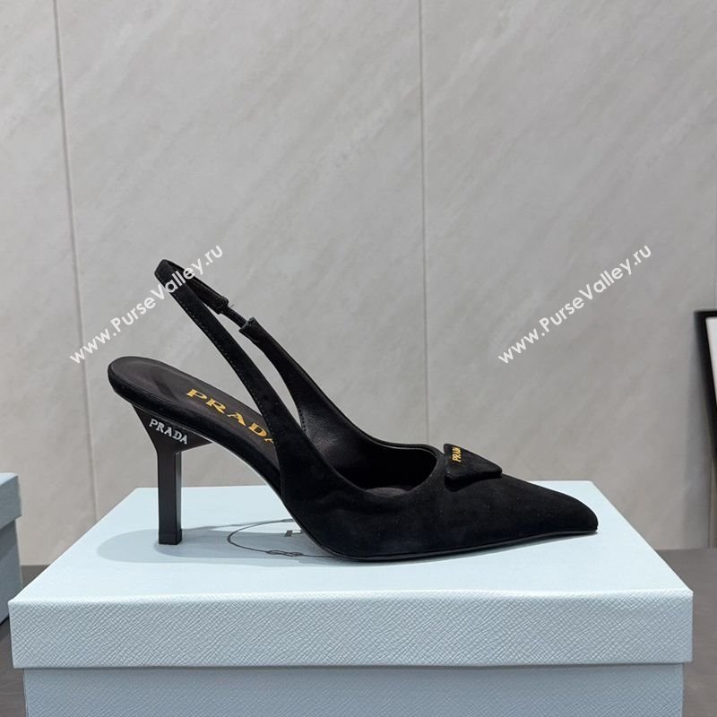 Prada Suede Heel Slingbacks Pump 8.5cm Black 2025 PR120501 (MD-251205024)