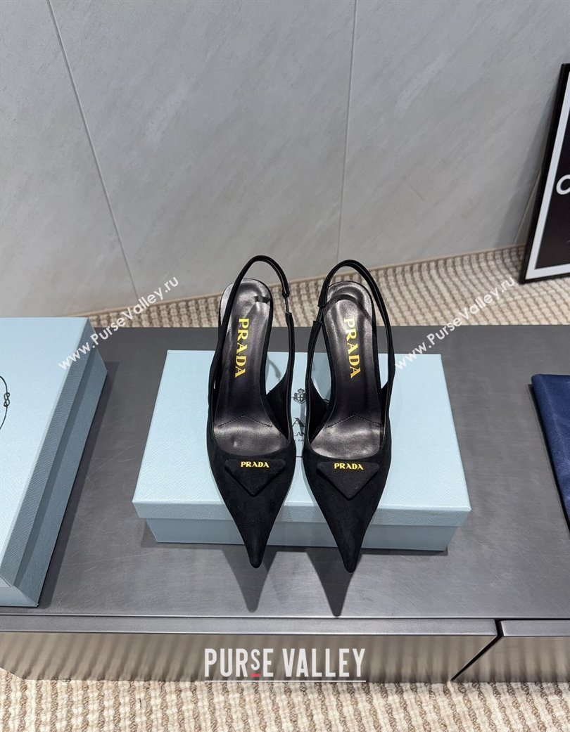 Prada Suede Heel Slingbacks Pump 8.5cm Black 2025 PR120501 (MD-251205024)