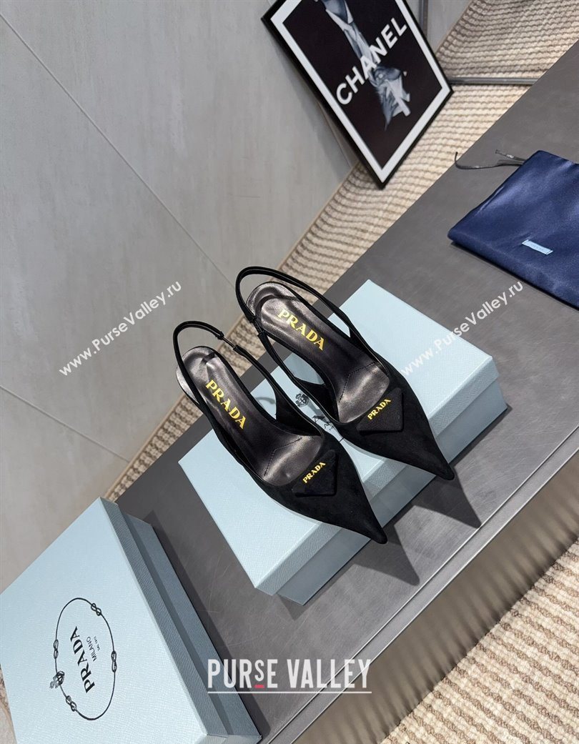 Prada Suede Heel Slingbacks Pump 8.5cm Black 2025 PR120501 (MD-251205024)
