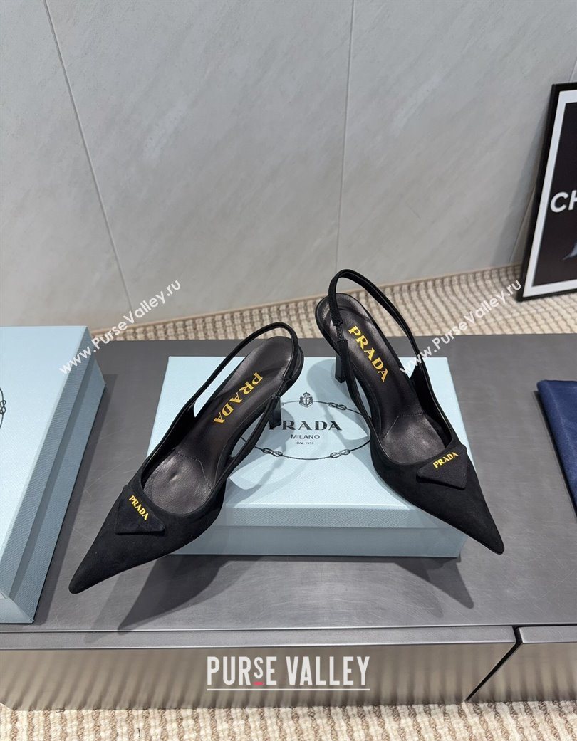 Prada Suede Heel Slingbacks Pump 8.5cm Black 2025 PR120501 (MD-251205024)