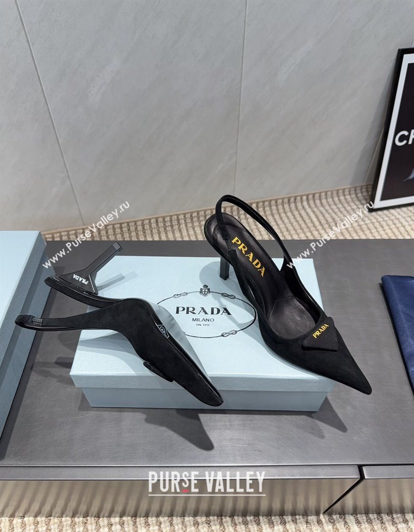 Prada Suede Heel Slingbacks Pump 8.5cm Black 2025 PR120501 (MD-251205024)