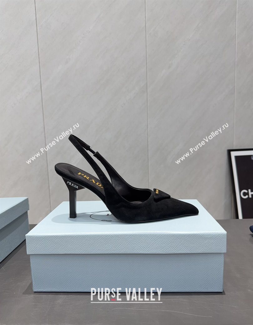 Prada Suede Heel Slingbacks Pump 8.5cm Black 2025 PR120501 (MD-251205024)