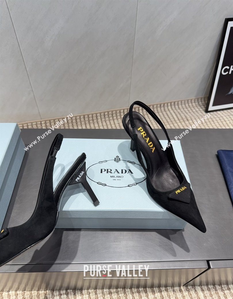 Prada Suede Heel Slingbacks Pump 8.5cm Black 2025 PR120501 (MD-251205024)