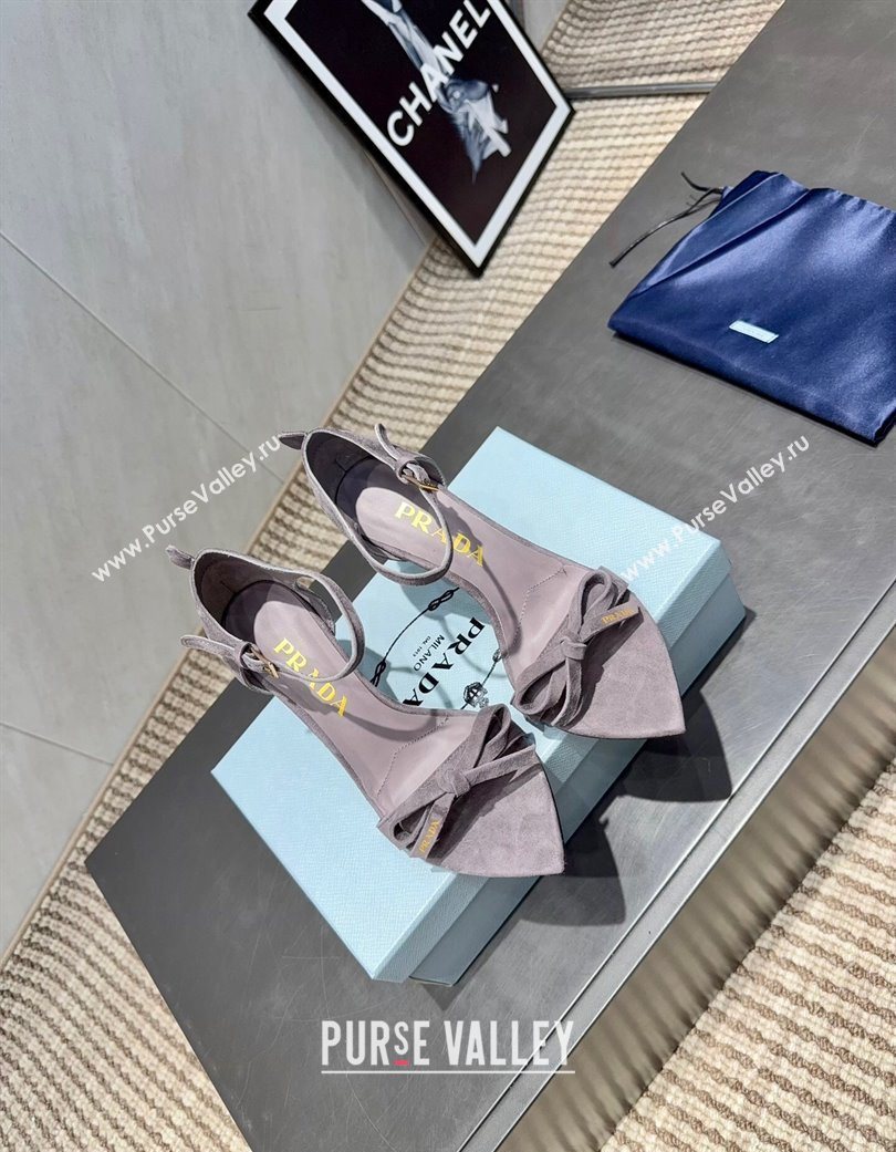 Prada Suede Bow Heel Sandals 8.5cm Grey 2025 1X196O (MD-251205003)