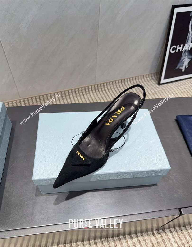 Prada Suede Heel Slingbacks Pump 8.5cm Black 2025 PR120501 (MD-251205024)