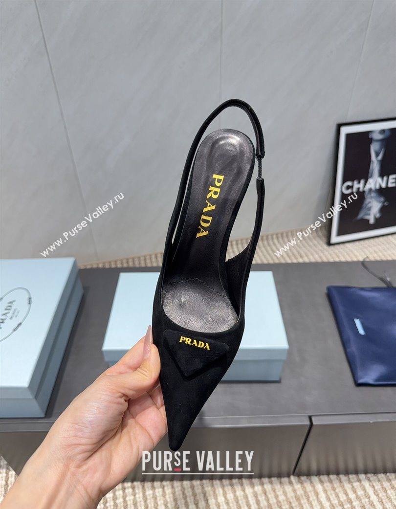 Prada Suede Heel Slingbacks Pump 8.5cm Black 2025 PR120501 (MD-251205024)