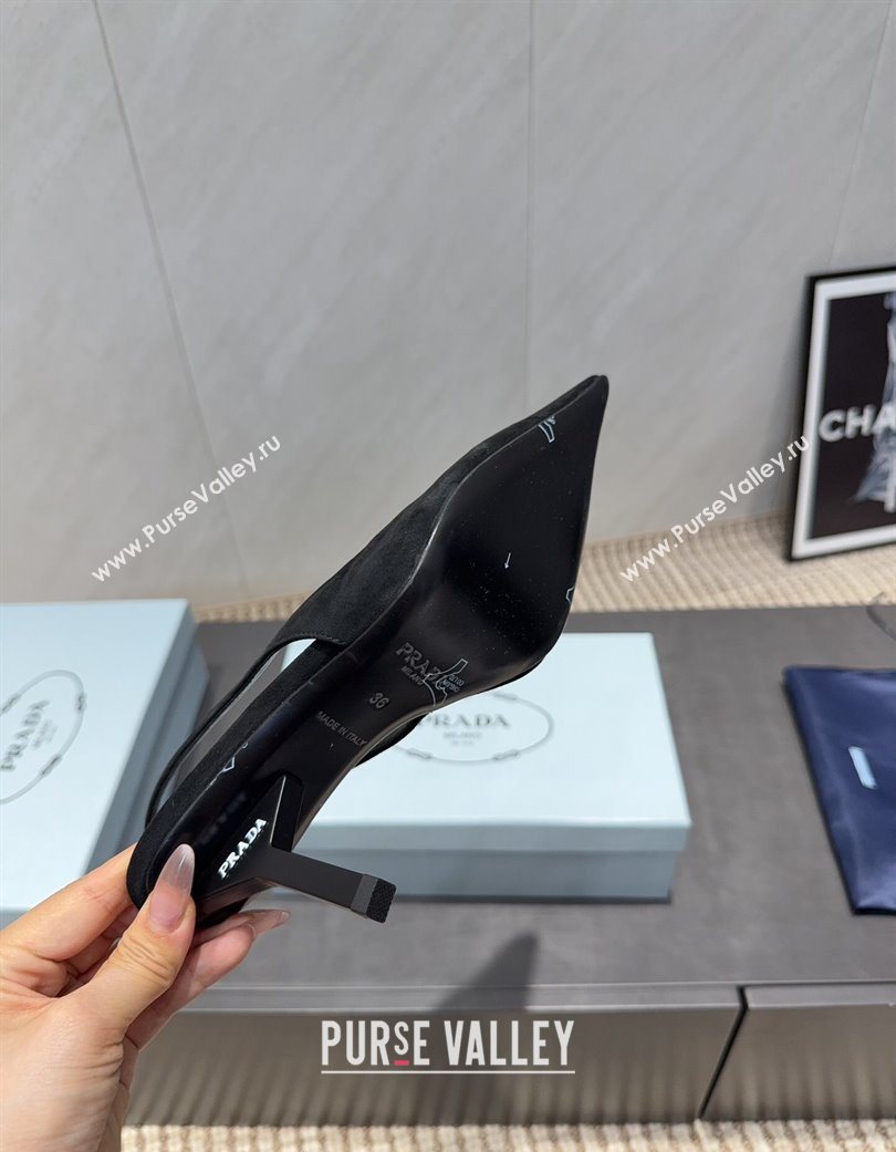 Prada Suede Heel Slingbacks Pump 8.5cm Black 2025 PR120501 (MD-251205024)
