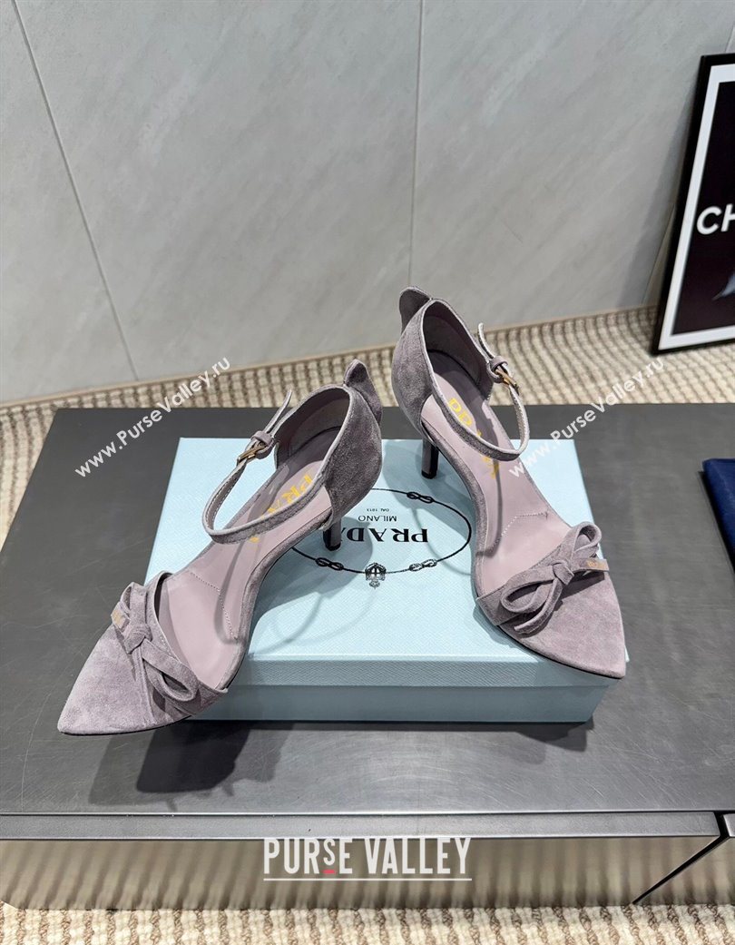 Prada Suede Bow Heel Sandals 8.5cm Grey 2025 1X196O (MD-251205003)