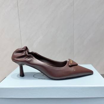 Prada Leather Elastic Heel Pumps 5.5cm Dark Brown 2025 PR120502 (MD-251205026)