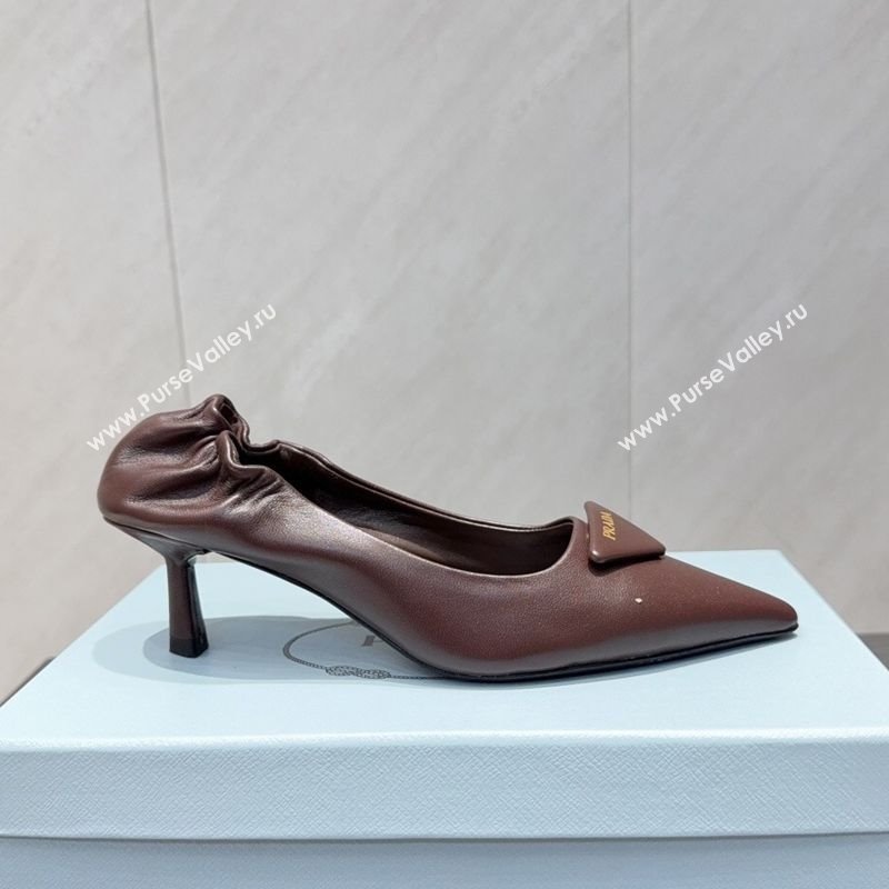 Prada Leather Elastic Heel Pumps 5.5cm Dark Brown 2025 PR120502 (MD-251205026)