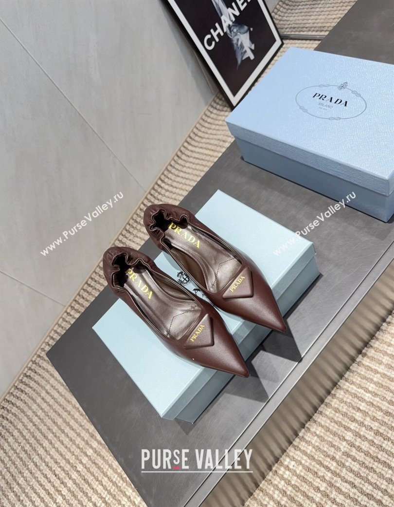 Prada Leather Elastic Heel Pumps 5.5cm Dark Brown 2025 PR120502 (MD-251205026)