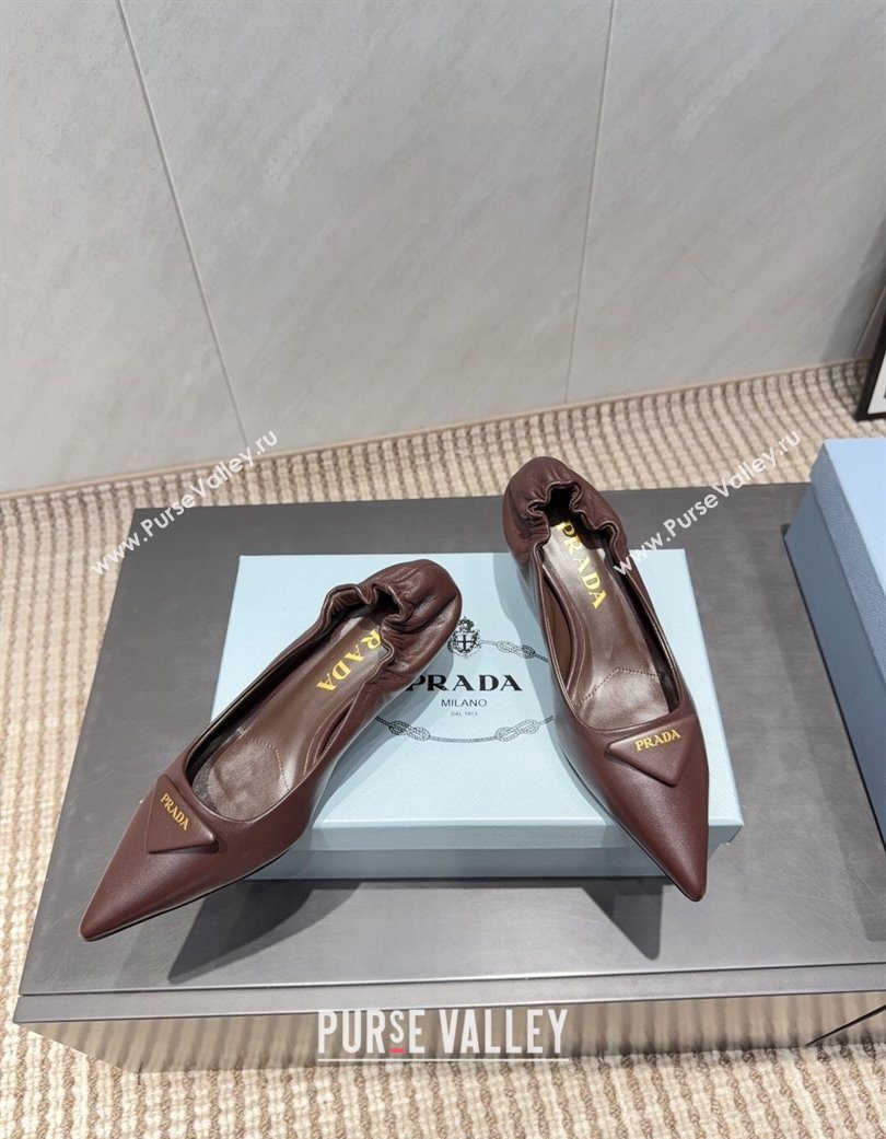 Prada Leather Elastic Heel Pumps 5.5cm Dark Brown 2025 PR120502 (MD-251205026)
