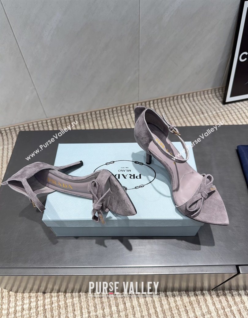 Prada Suede Bow Heel Sandals 8.5cm Grey 2025 1X196O (MD-251205003)