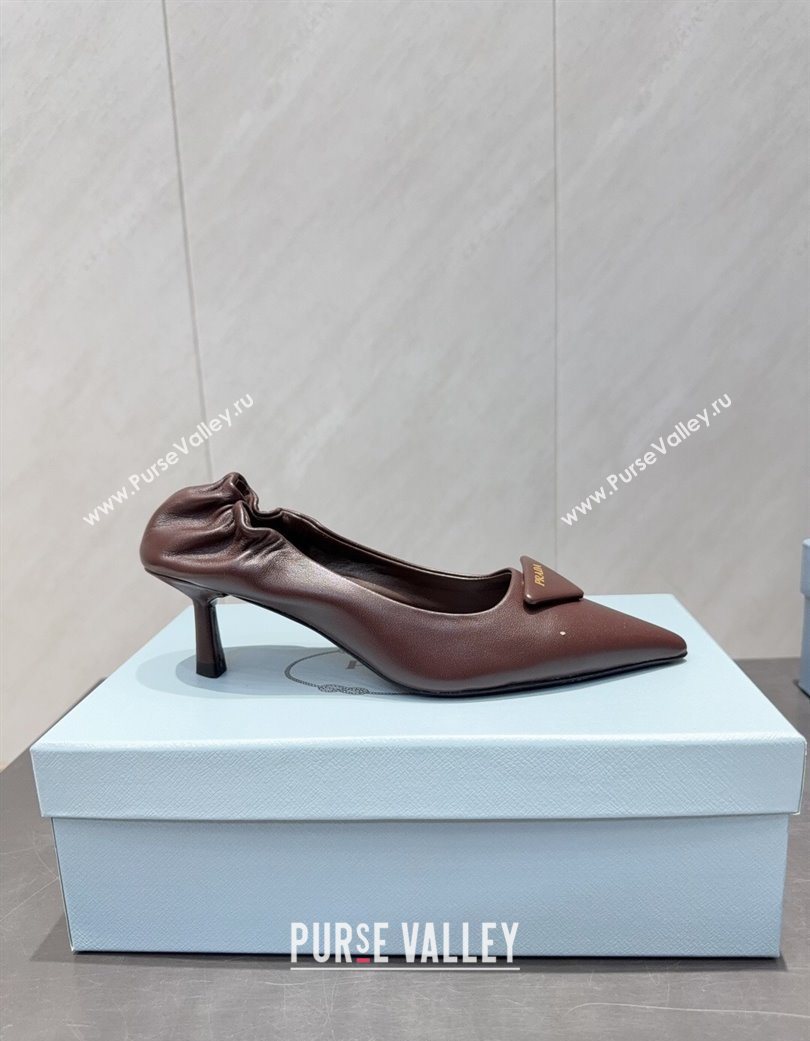Prada Leather Elastic Heel Pumps 5.5cm Dark Brown 2025 PR120502 (MD-251205026)
