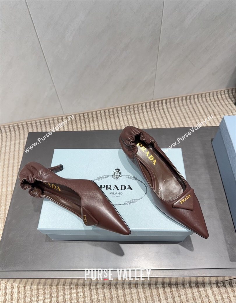 Prada Leather Elastic Heel Pumps 5.5cm Dark Brown 2025 PR120502 (MD-251205026)