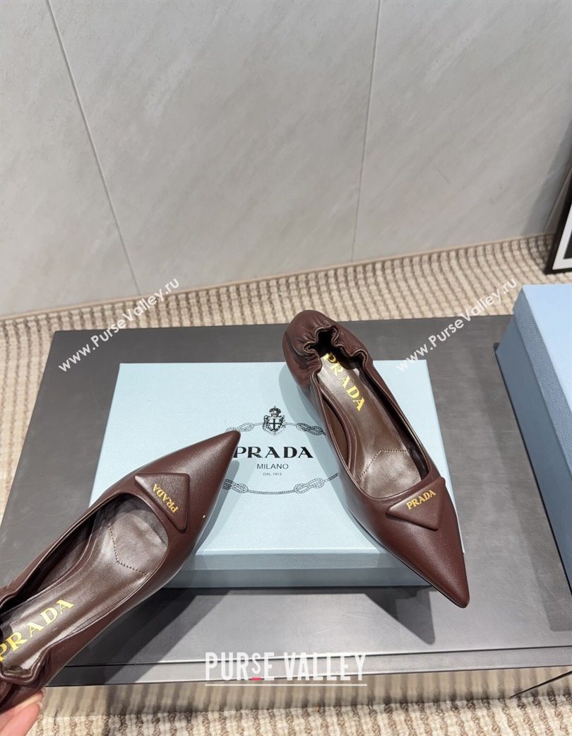 Prada Leather Elastic Heel Pumps 5.5cm Dark Brown 2025 PR120502 (MD-251205026)