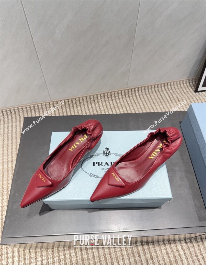 Prada Leather Elastic Heel Pumps 5.5cm Red 2025 PR120502 (MD-251205027)