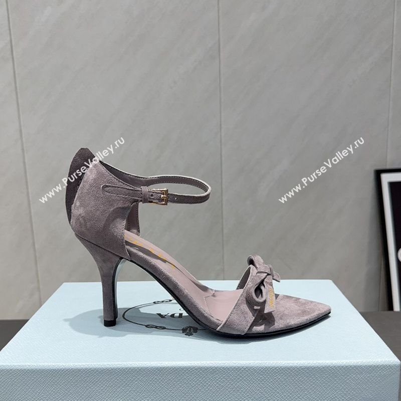 Prada Suede Bow Heel Sandals 8.5cm Grey 2025 1X196O (MD-251205003)