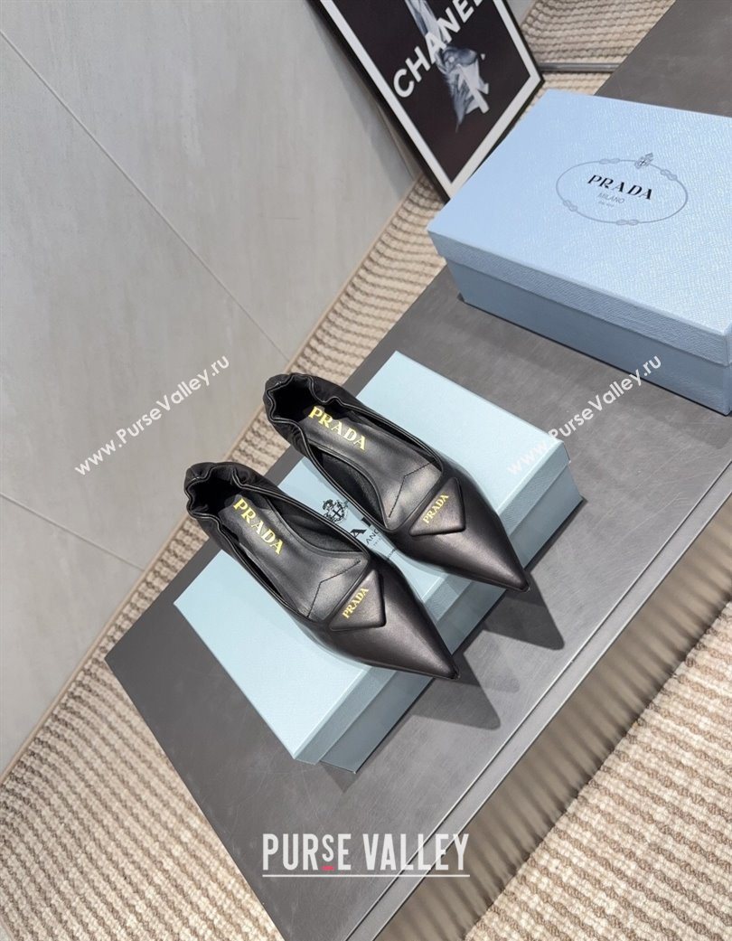 Prada Leather Elastic Heel Pumps 5.5cm Black 2025 PR120502 (MD-251205028)