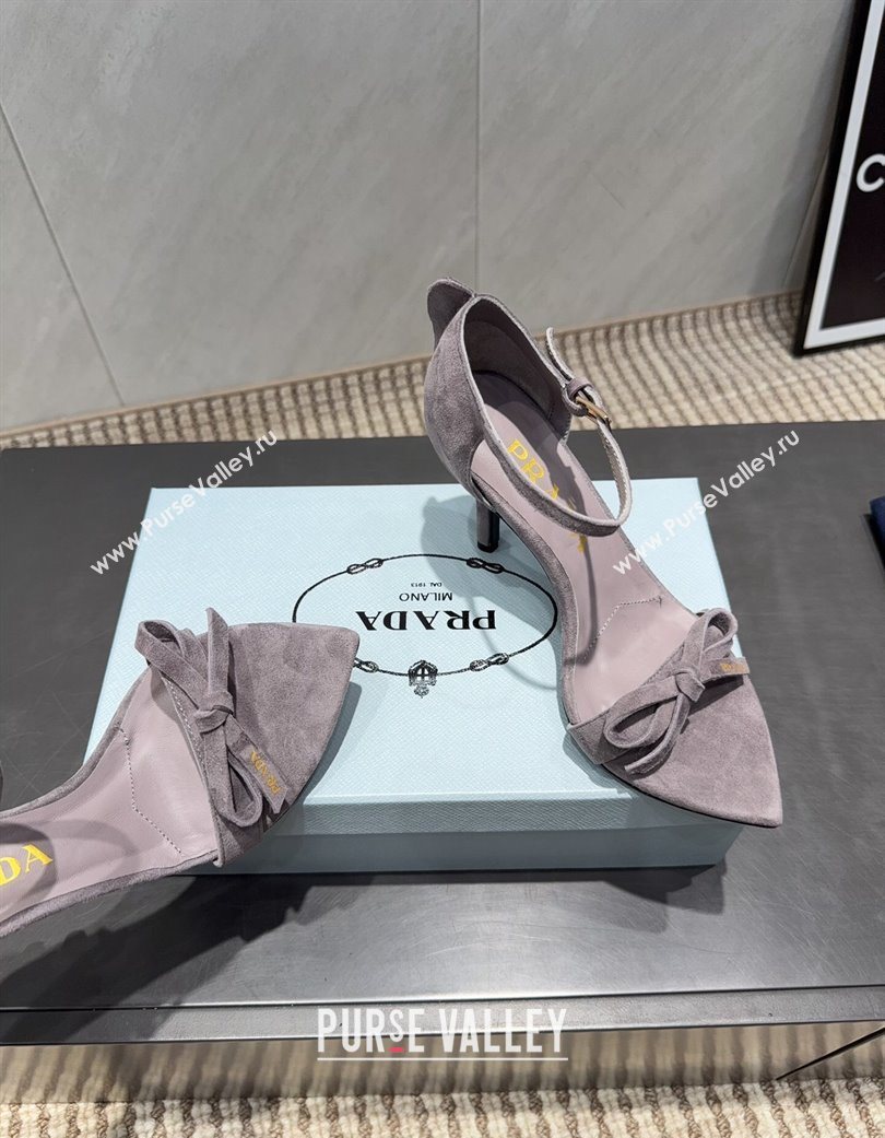 Prada Suede Bow Heel Sandals 8.5cm Grey 2025 1X196O (MD-251205003)