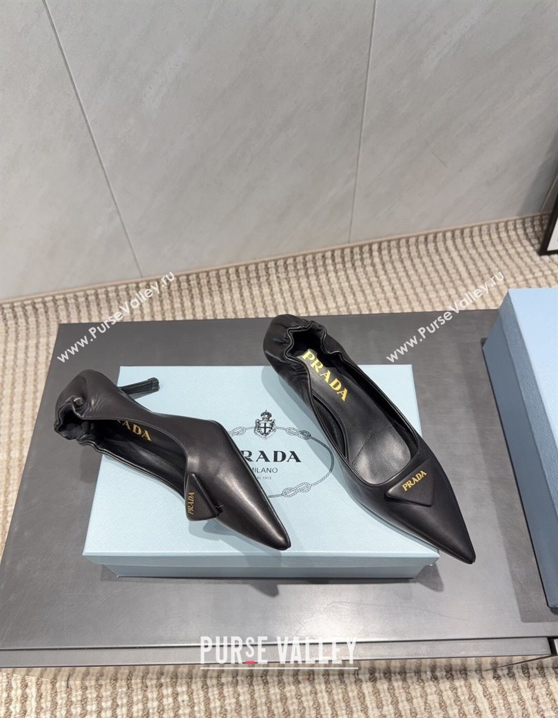 Prada Leather Elastic Heel Pumps 5.5cm Black 2025 PR120502 (MD-251205028)