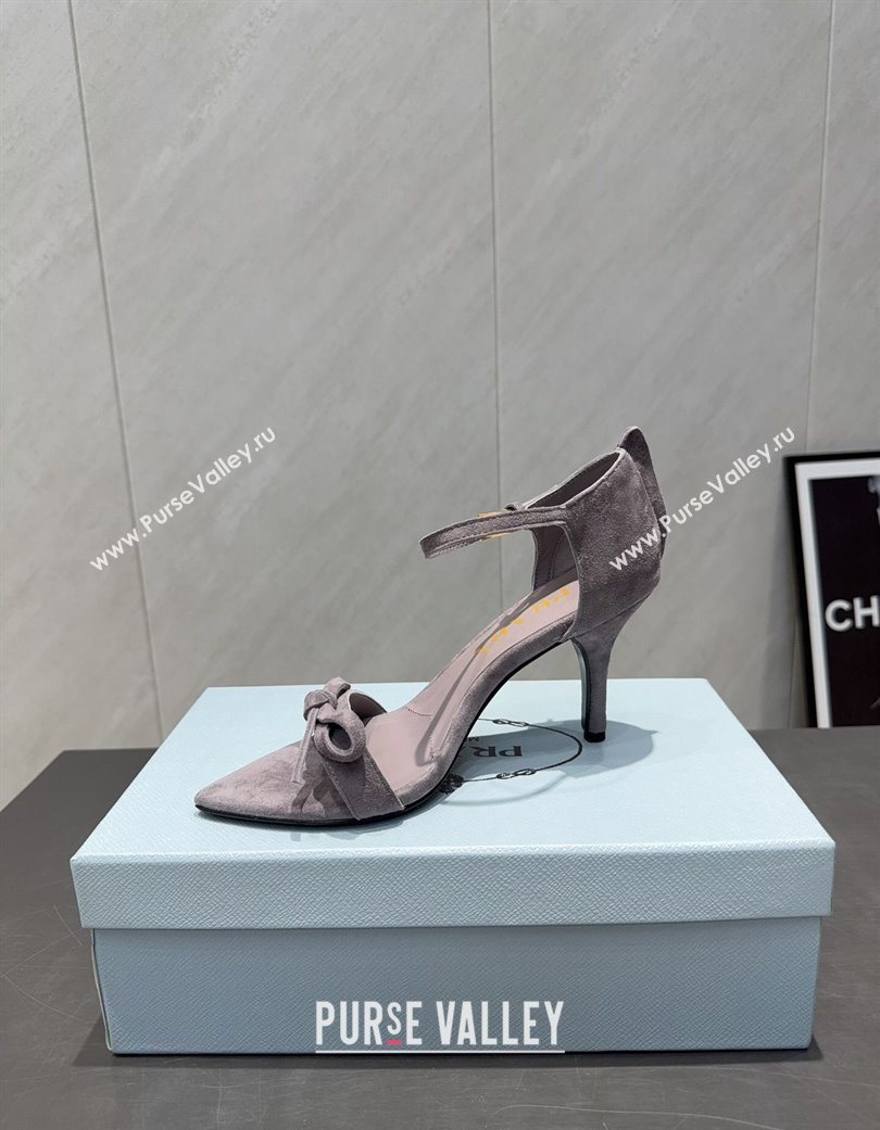 Prada Suede Bow Heel Sandals 8.5cm Grey 2025 1X196O (MD-251205003)