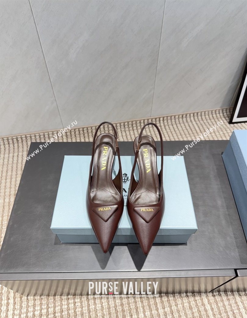 Prada Leather Slingbacks Pump 5.5cm Dark Brown 2025 1I901M 1205 (MD-251205045)