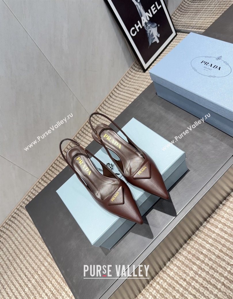 Prada Leather Slingbacks Pump 5.5cm Dark Brown 2025 1I901M 1205 (MD-251205045)