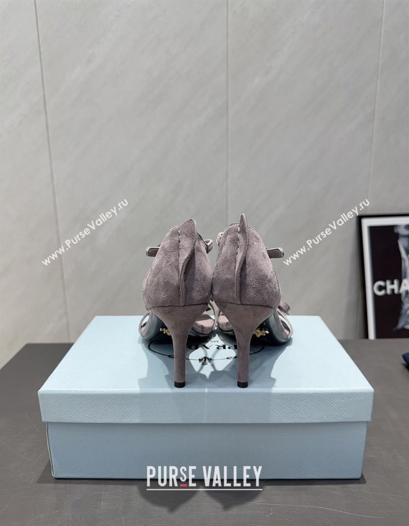 Prada Suede Bow Heel Sandals 8.5cm Grey 2025 1X196O (MD-251205003)